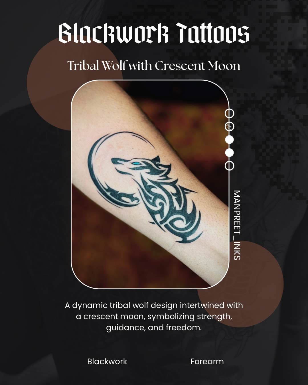 Tribal Wolf with Crescent Moon — Blackwork by Manpreet Inks